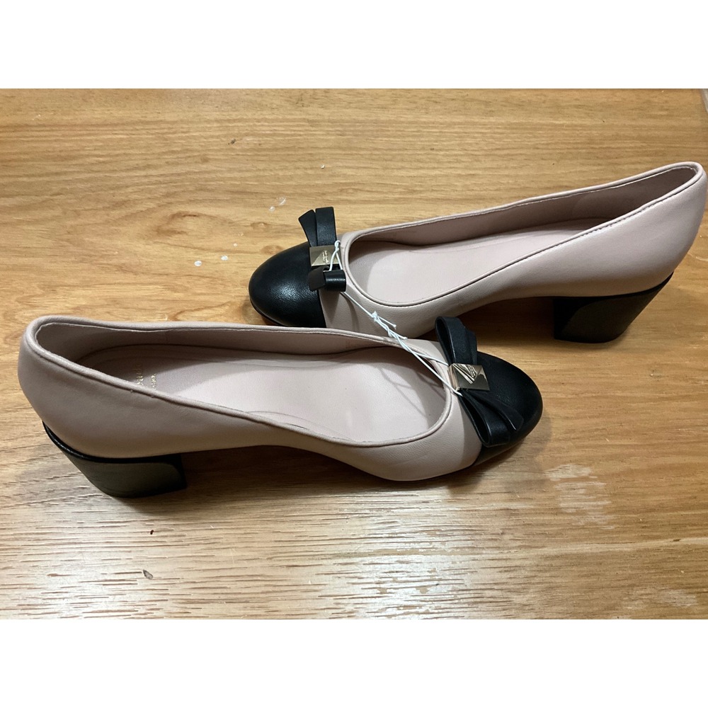 Kate Spade New York Beige Black Bow Block Heel Pumps Size 7B